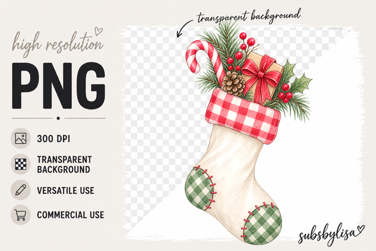 Christmas Stocking png | Plaid Christmas Clipart