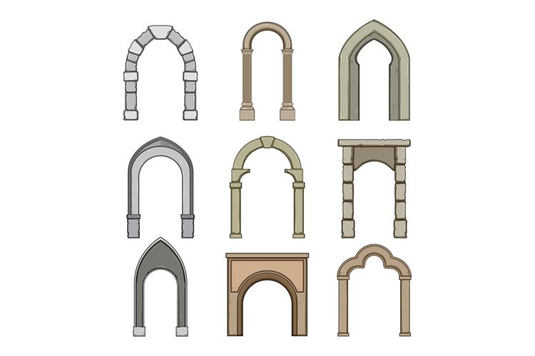 Collection of different architectural arches and doorways