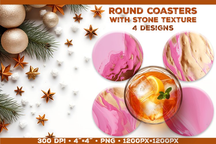 Round Coaster Sublimation designs with Stone Textured