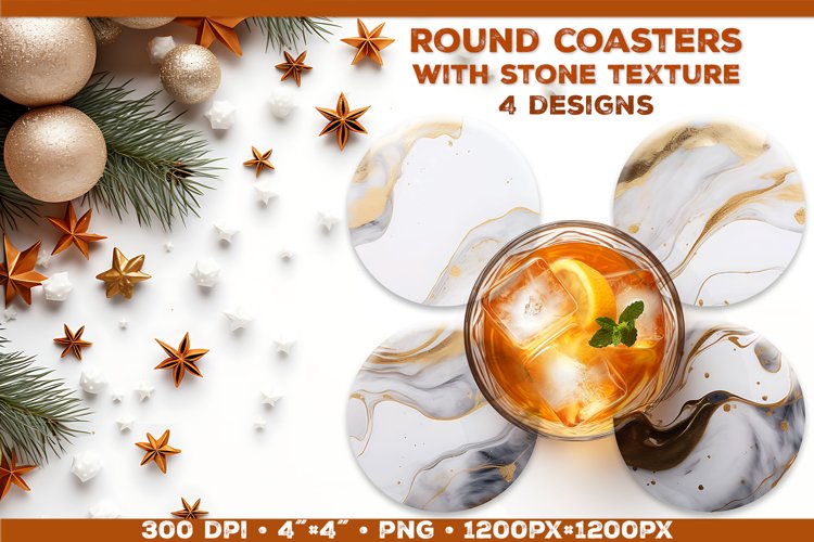 Round Coaster Sublimation designs with Stone Textured example image 1