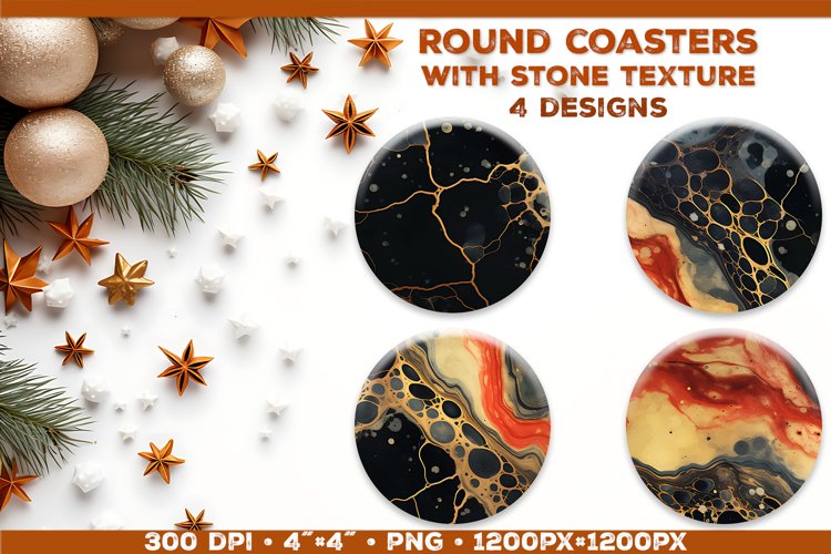 Round Coaster Sublimation designs with Stone Textured