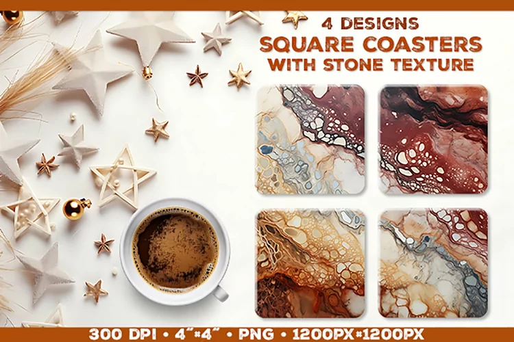 Stone Texture Square Coasters | Coasters Sublimation PNG