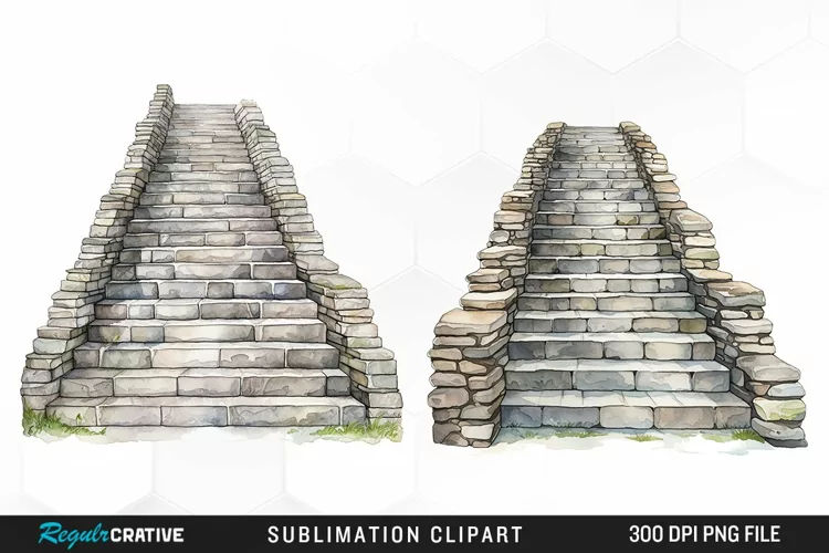 Watercolor Stone Stairs Design Clipart