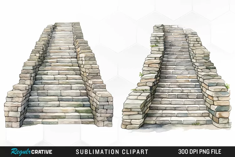Watercolor Stone Stairs Design Clipart