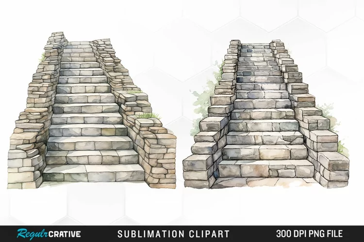 Watercolor Stone Stairs Design Clipart