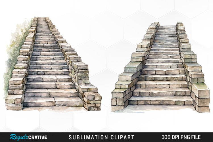 Watercolor Stone Stairs Design Clipart example image 1