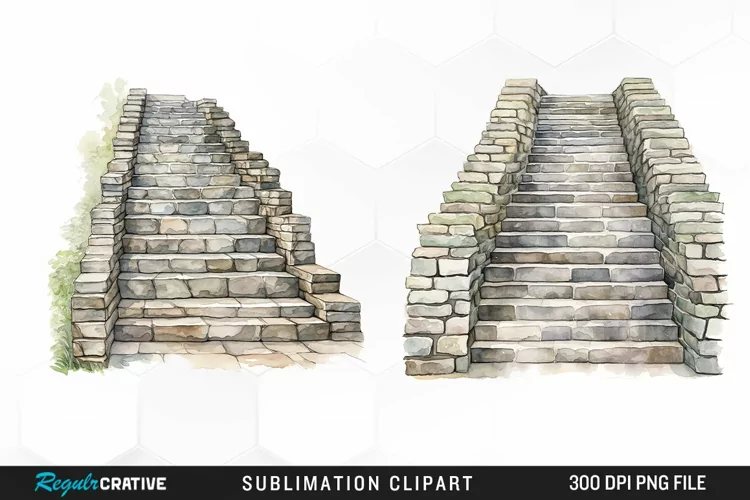 Watercolor Stone Stairs Design Clipart