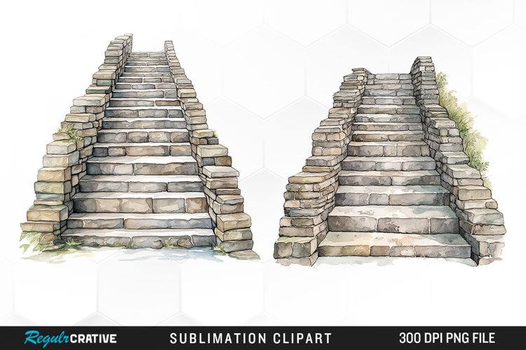 Watercolor Stone Stairs Design Clipart