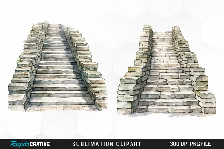Watercolor Stone Stairs Design Clipart
