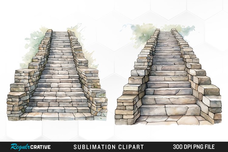 Watercolor Stone Stairs Design Clipart