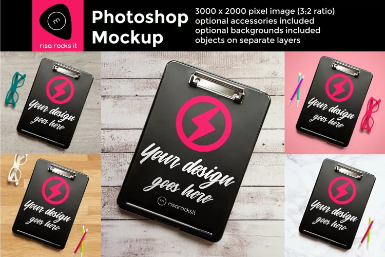 Storage Clipboard Front Flat Lay Photoshop Mockup