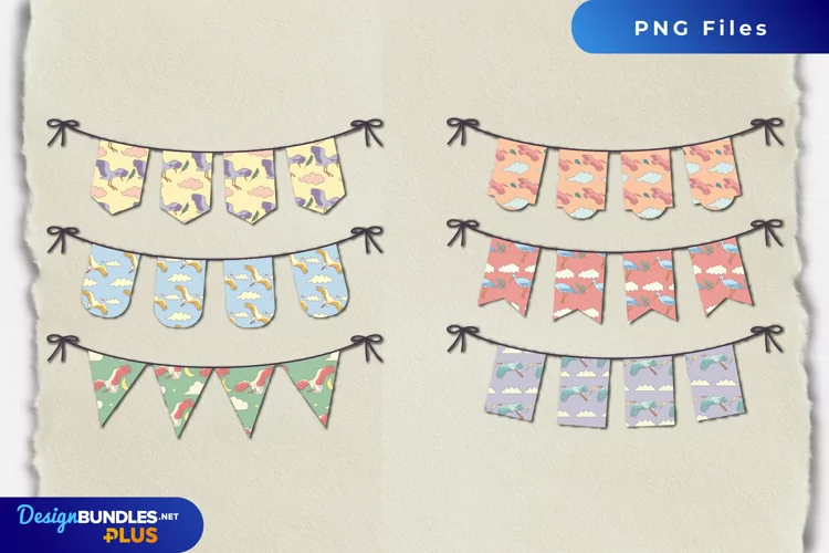 Stork with Vintage Color Seamless Pattern Bunting Banner
