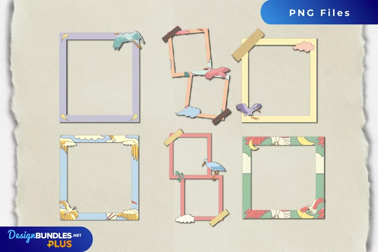 Stork with Vintage Color Seamless Pattern Frame Set