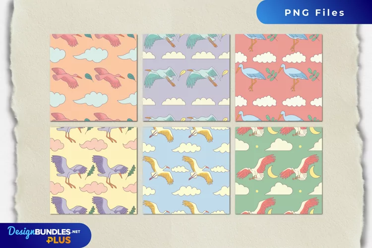 Stork with Vintage Color Seamless Pattern Paper Pack