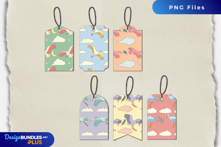 Stork with Vintage Color Seamless Pattern Shaped Tag