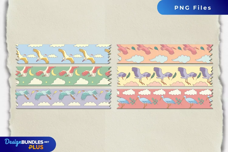 Stork with Vintage Color Seamless Pattern Tape