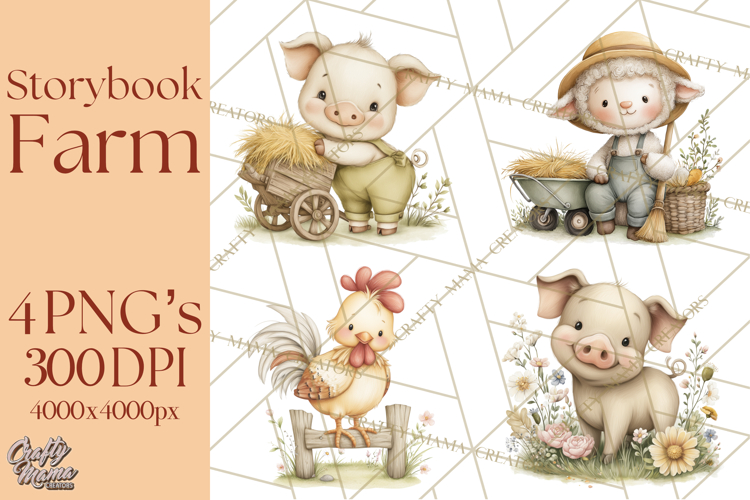 Vintage Farm Animal Clipart, Whimsical Farm Animals Clip Art