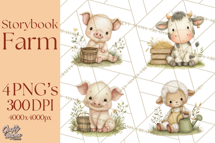 Vintage Farm Animal Clipart, Whimsical Farm Animals Clip Art