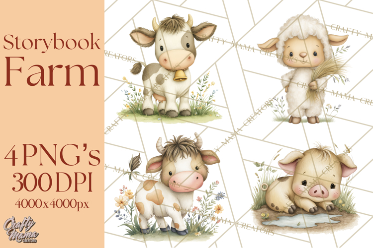 Vintage Farm Animal Clipart, Whimsical Farm Animals Clip Art