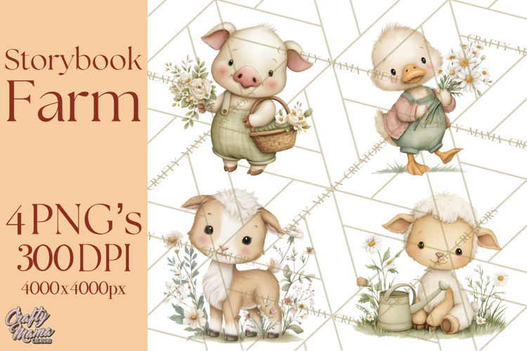 Vintage Farm Animal Clipart, Whimsical Farm Animals Clip Art