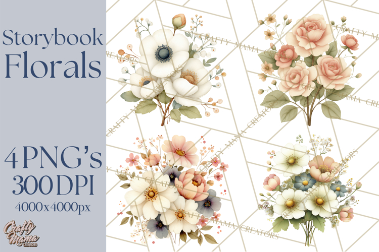 Vintage Spring Florals Clipart, Cottagecore Flower Png