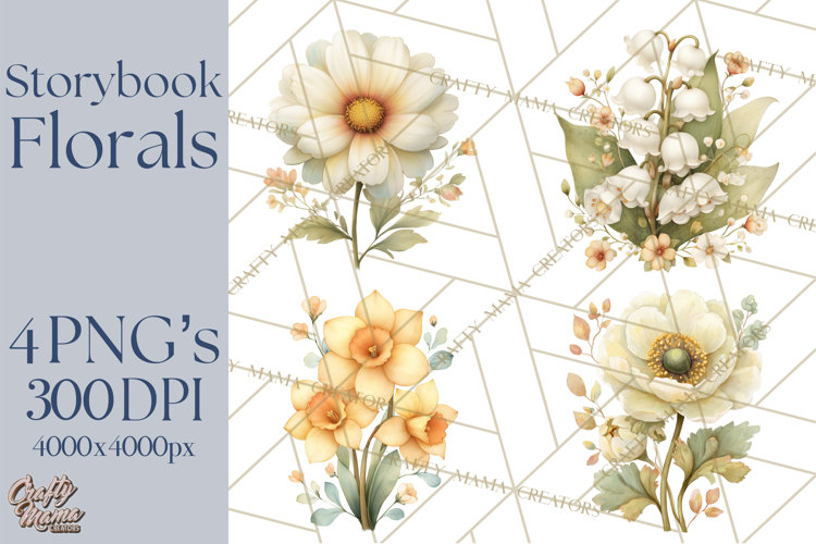 Vintage Spring Florals Clipart, Cottagecore Flower Png