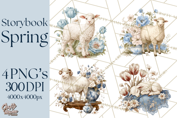 French Vintage Spring Clipart PNG, Pastel Bunny   Floral Art