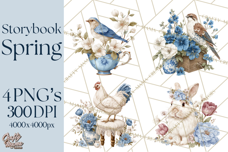 French Vintage Spring Clipart PNG, Pastel Bunny   Floral Art