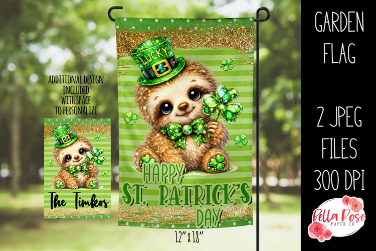 St Patricks Day Sloth |12 x 18 Garden Flag Design JPEG