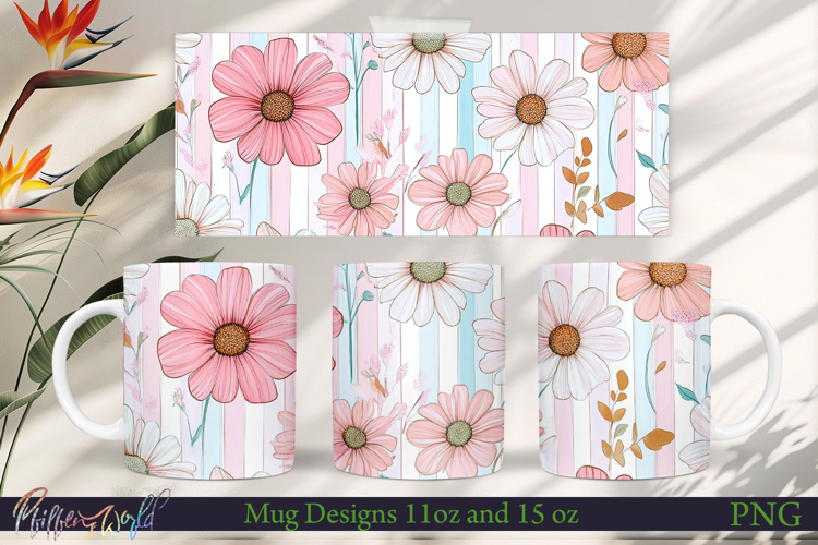 Flowers Mug Wrap | Stripes | Pink Flowers Meadow