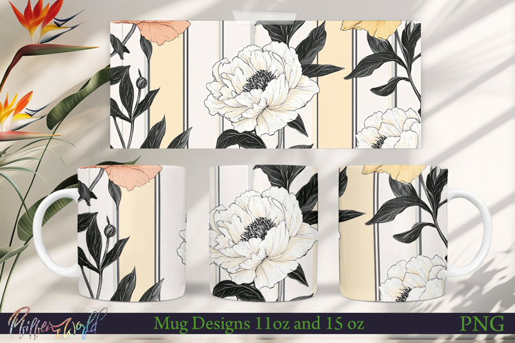 Flowers Mug Wrap | Stripes | White Peony