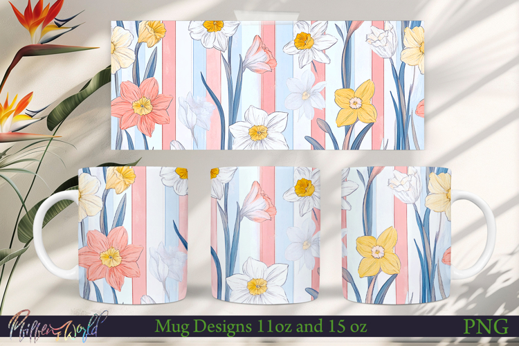 Flowers Mug Wrap | Stripes | Daffodils Meadow