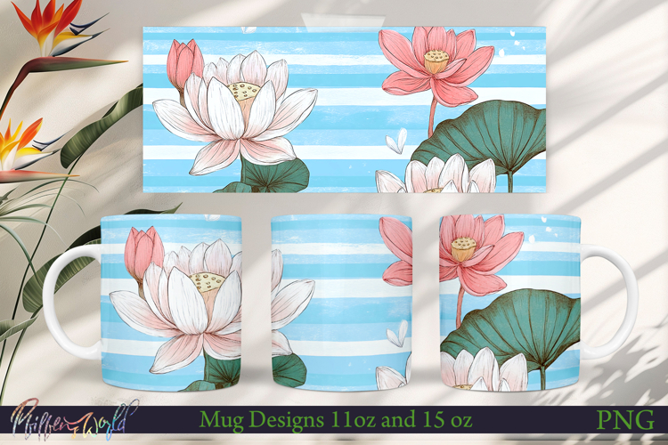 Flowers Mug Wrap | Stripes | Water Lilies