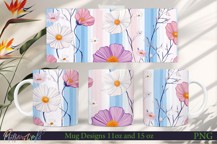 Flowers Mug Wrap | Blue Stripes | Purple Meadow