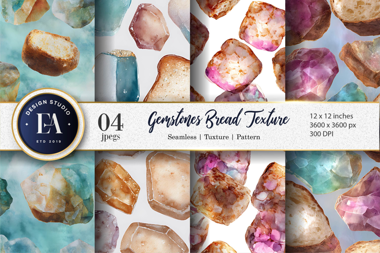 Gemstones with Surreal Bread Texture Digital Paper