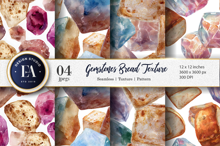 Gemstones with Surreal Bread Texture Digital Paper