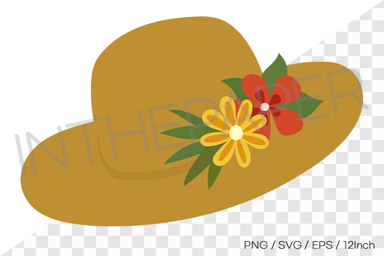 straw hat decorated with flowers PNG summer clipart vector