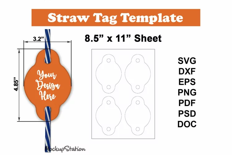 Straw Tag Template SVG | Straw Sublimation PSD Files