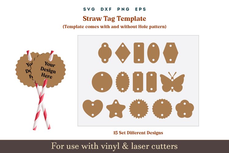 Straw Tag SVG, Straw Tag Lable Template Cut files