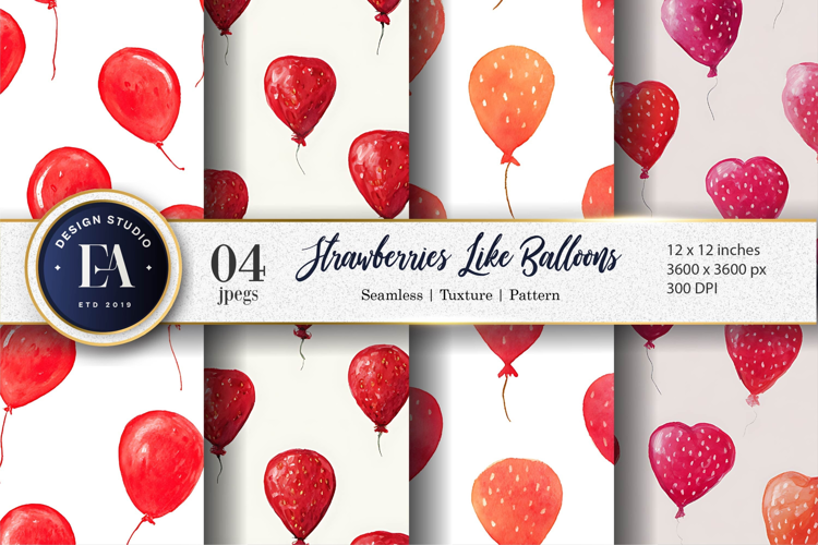 Strawberries with Balloon Shapes Seamless digital Paper