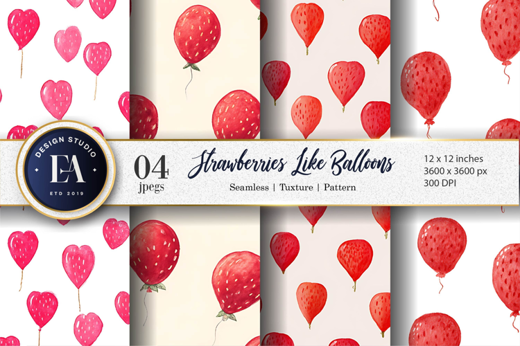 Strawberries with Balloon Shapes Seamless digital Paper