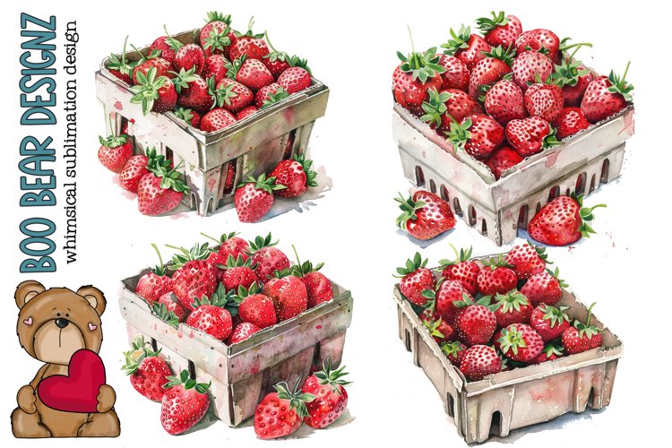 Watercolor Strawberries Clipart example image 1