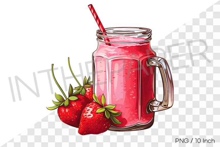 Strawberry smoothie in glass jar PNG fruit cartoon summer