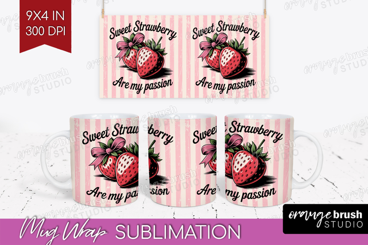Strawberry Vintage Fruit Mug Wrap Summer Mug PNG Sublimation