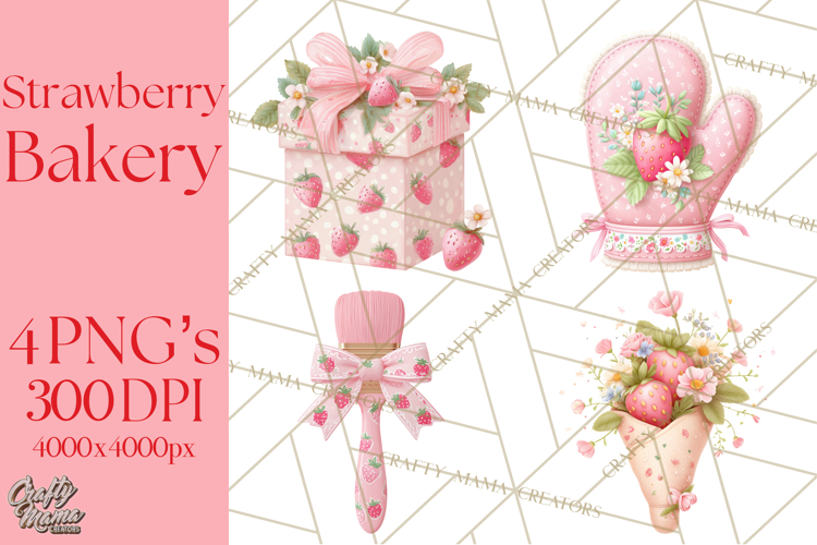 Strawberry Bakery Clipart, Cute Strawberry Pastries Png