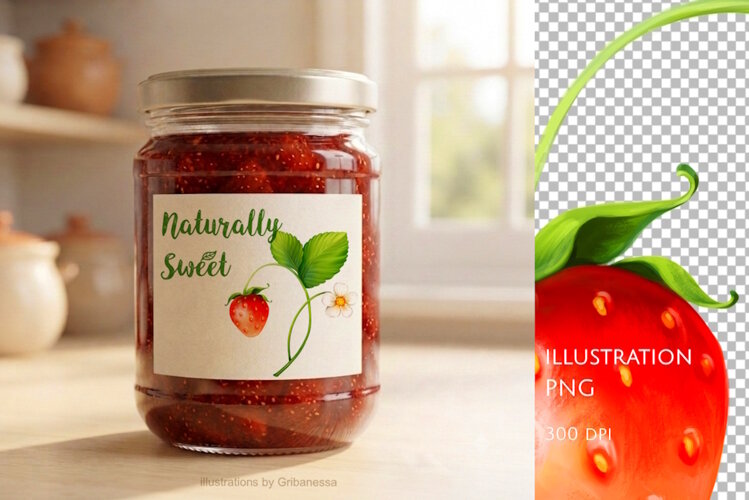 Strawberry Botanical Clipart PNG example image 1