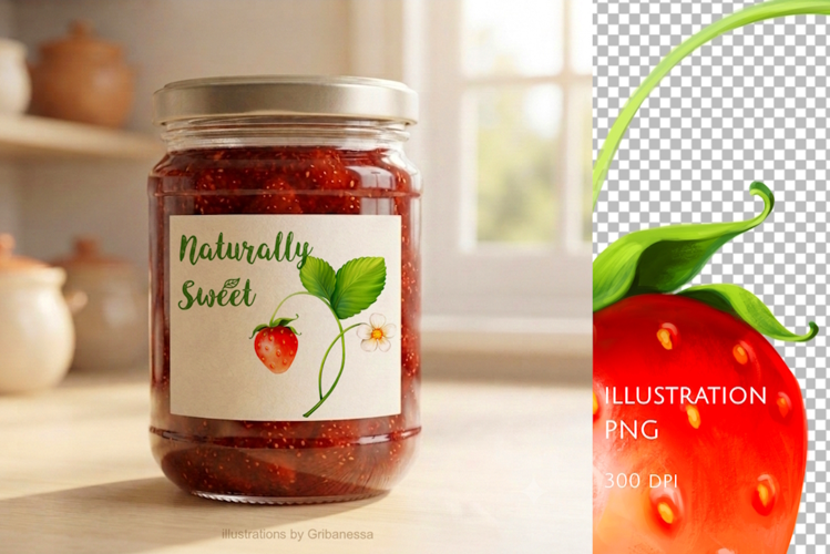 Strawberry Botanical Clipart PNG