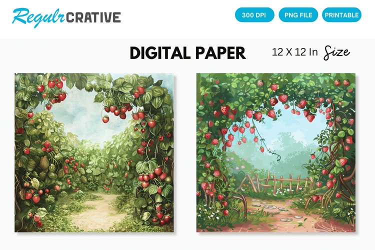 Strawberry Garden Seamless Digital Paper