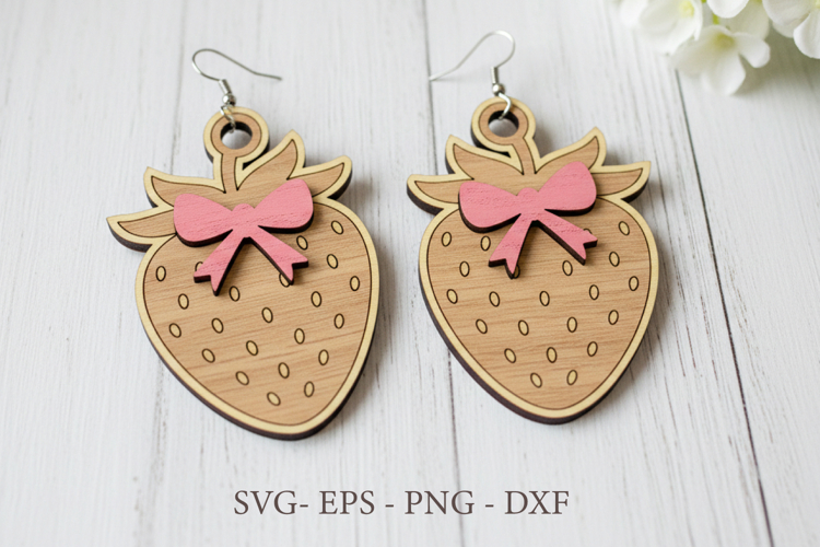 Strawberry with Bow Earrings - Laser Cut SVG Template