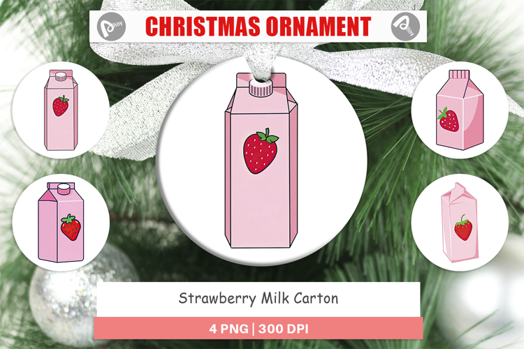 Ornament Strawberry Milk Carton